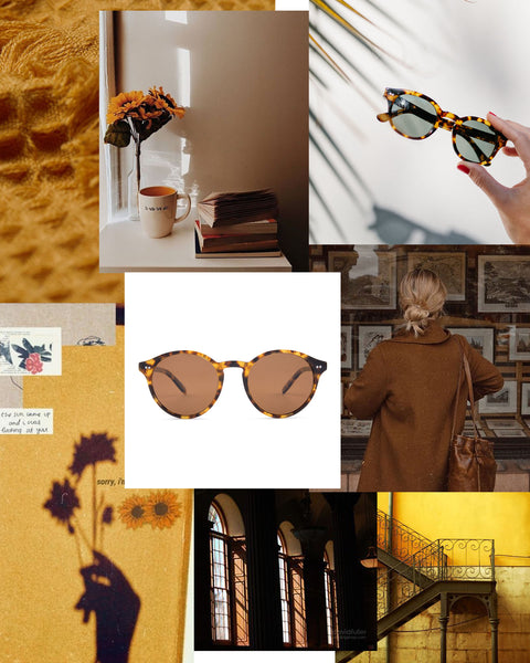 Mari & Clay Sustainable Sunglasses  in Tortoiseshell Moodboard. Designed in Australia.