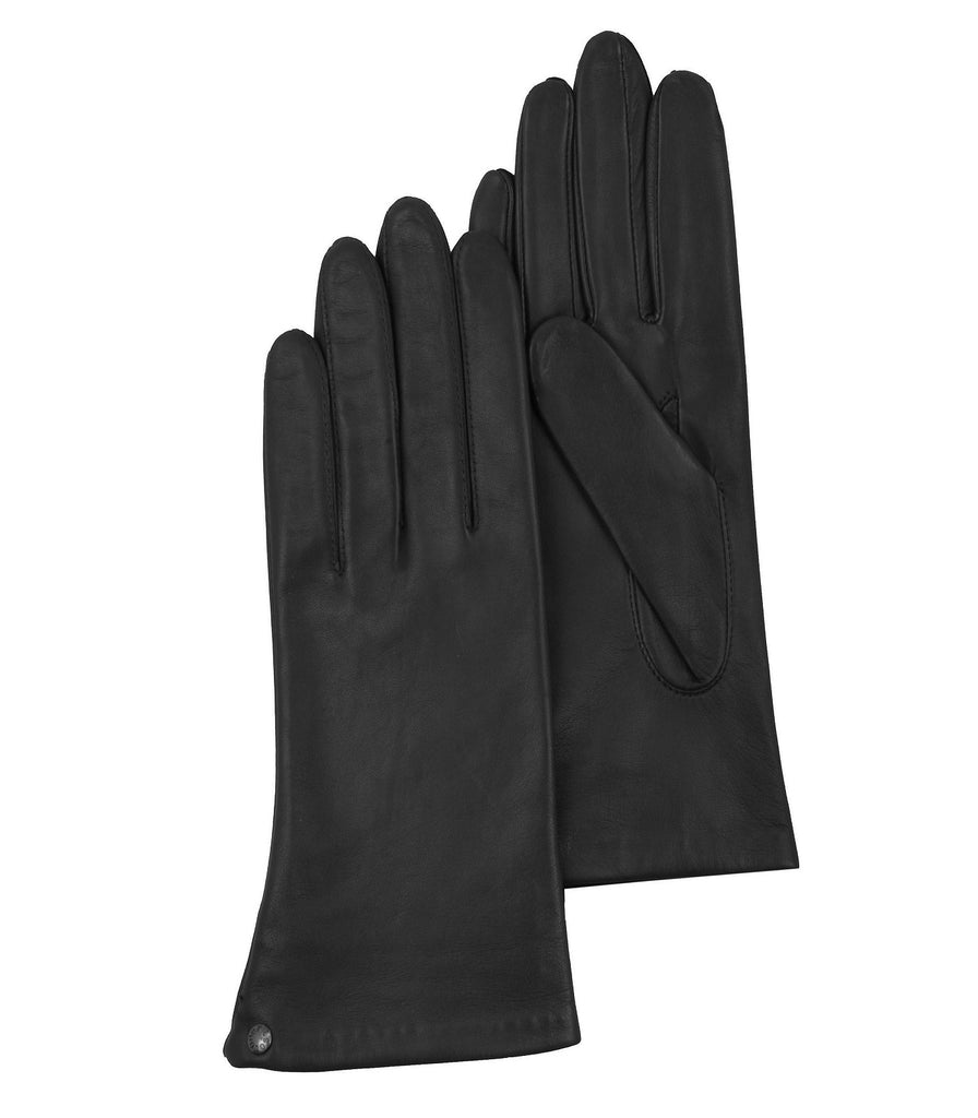 Femmes doux doublé polaire gants en cuir-noir 