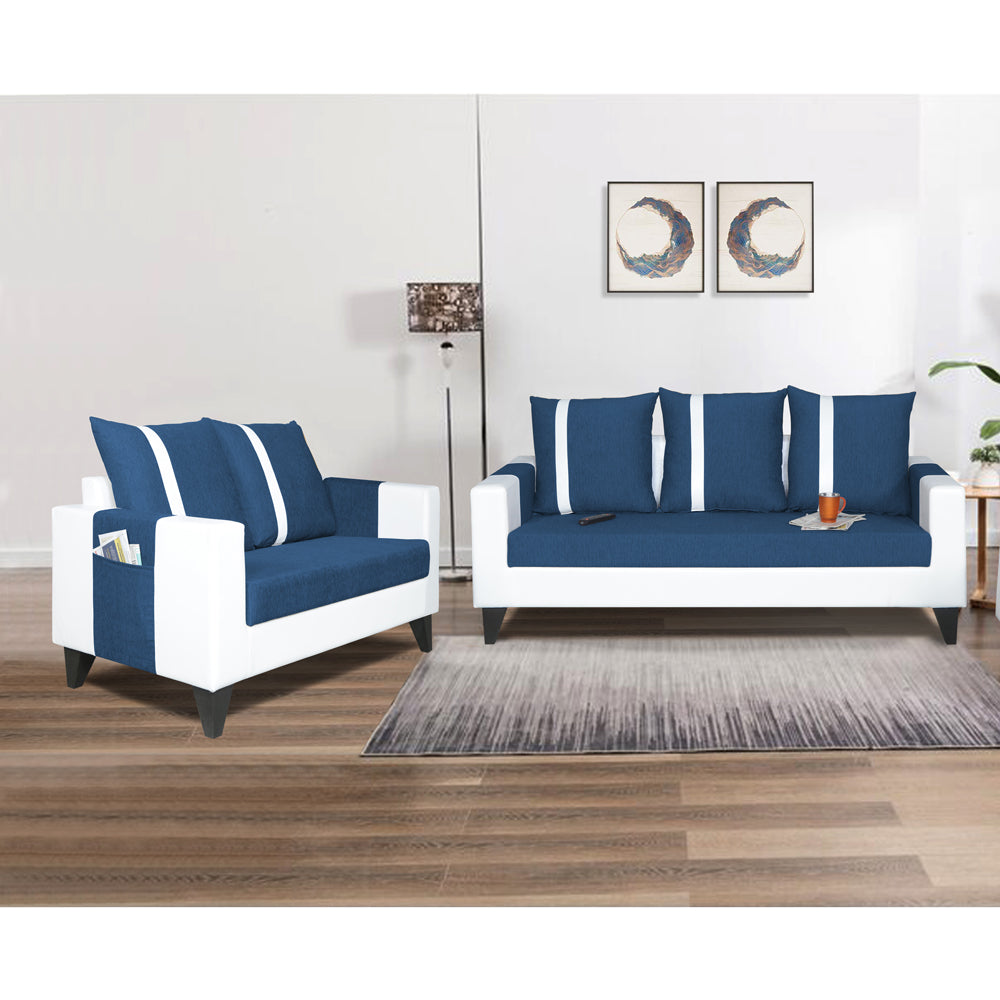 Adorn India Ashley Stripes Leatherette 3-2 Five Seater Sofa Set (Blue