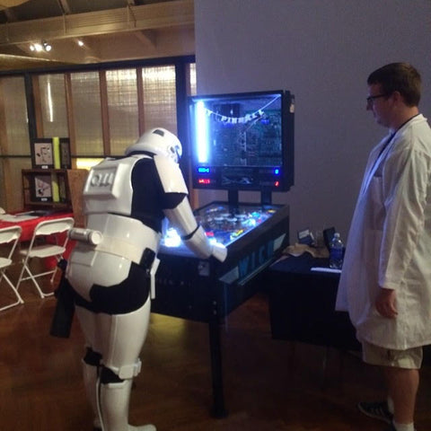 A Stormtrooper playing Pinball