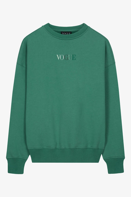 Sweatshirt VOGUE vert avec petit logo brodé contrasté