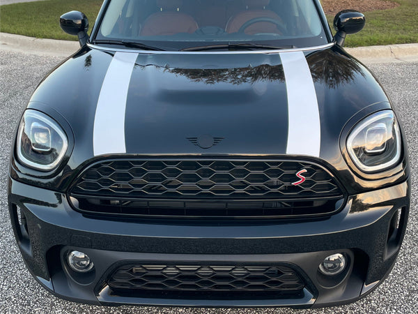 Mini Countryman F60 (2017 to Current) Hood Stripes - Exact Fit - White with Color Border