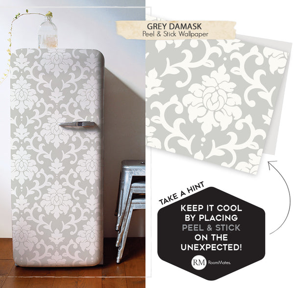 Decorate With Grey Damask Peel And Stick Wallpaper