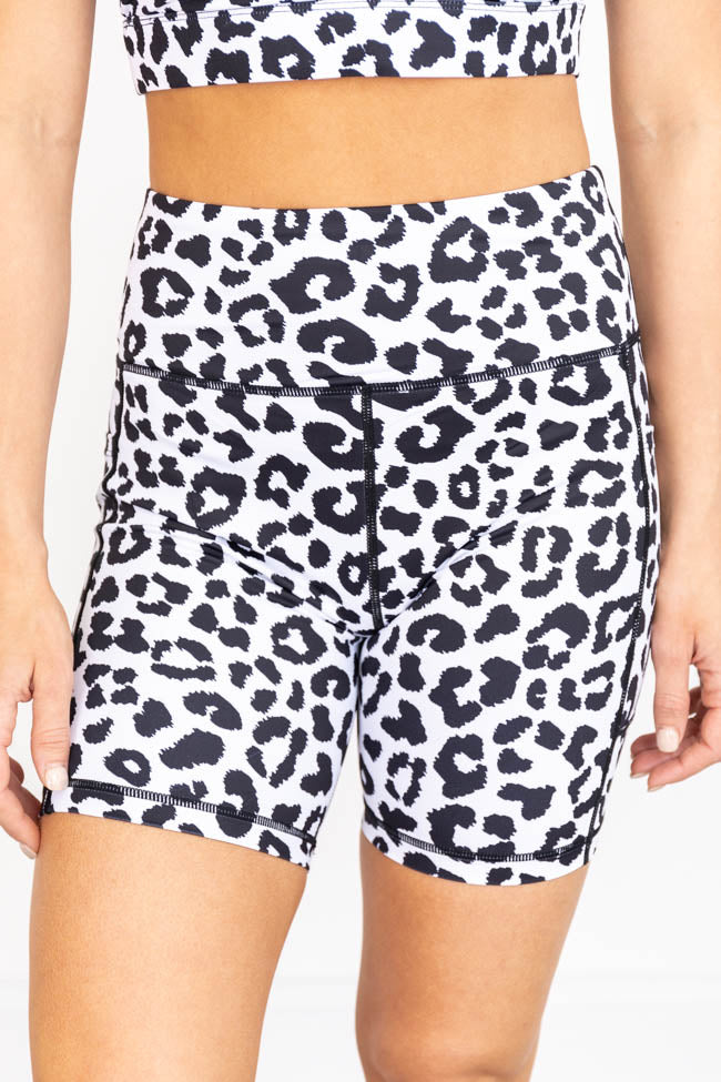 white leopard biker shorts