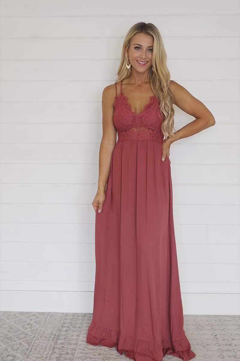 rust lace maxi dress