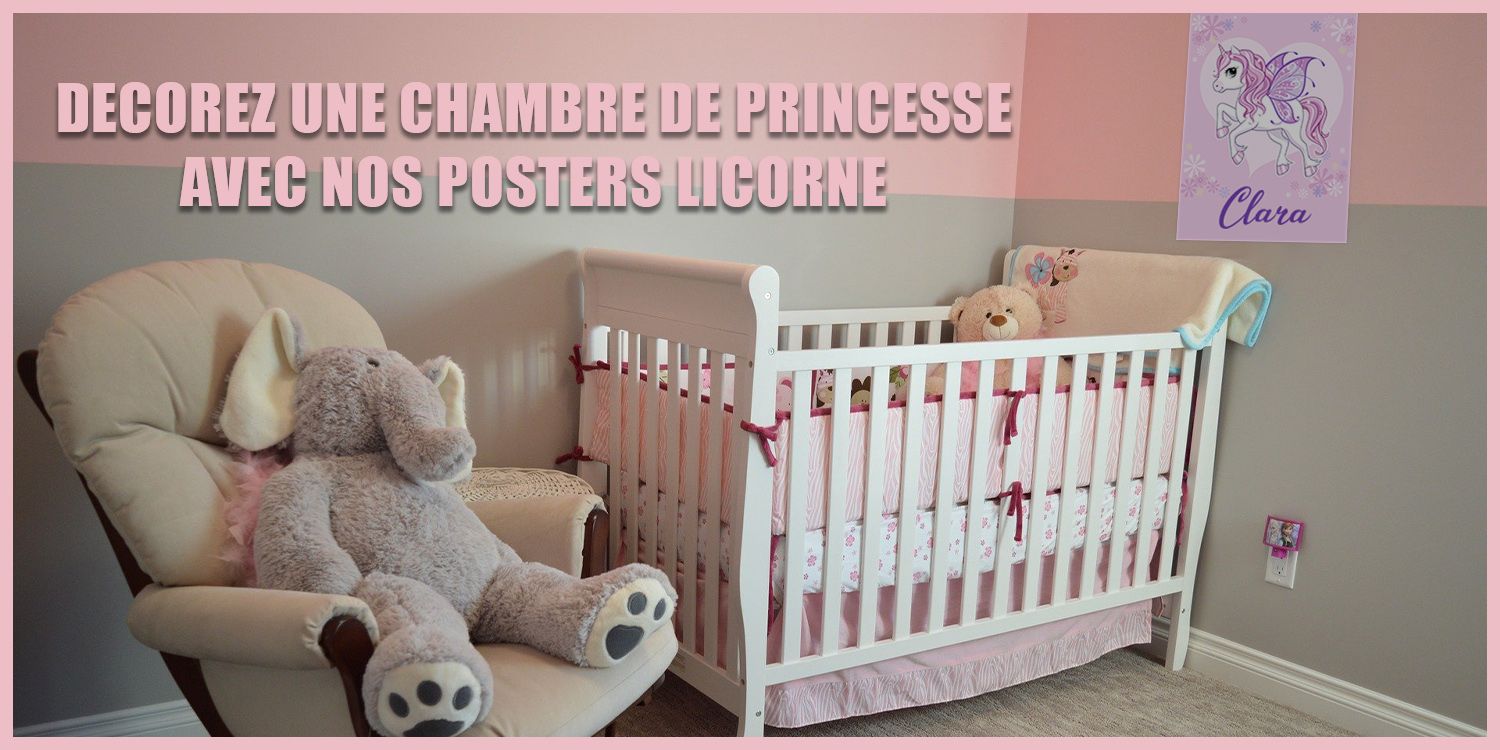 Chambre fille décorée avec poster licorne