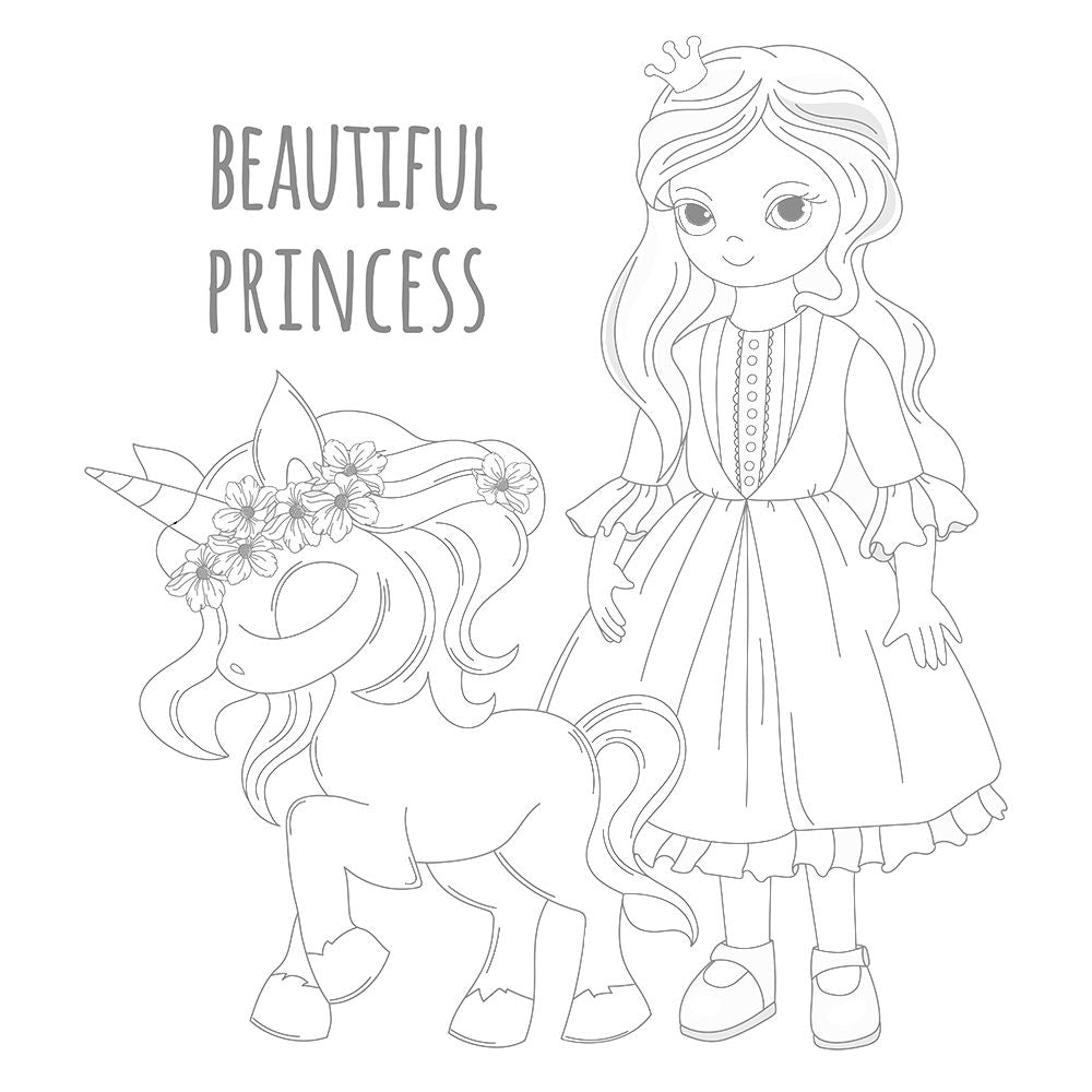 Coloriage licorne et beautiful princess