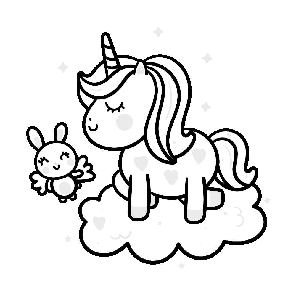 Coloriage licorne kawaii sur un nuage 