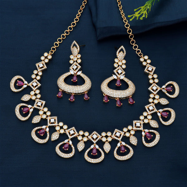 CZ Necklace Set 110049 – Violet & Purple Designer Fashion Jewellery