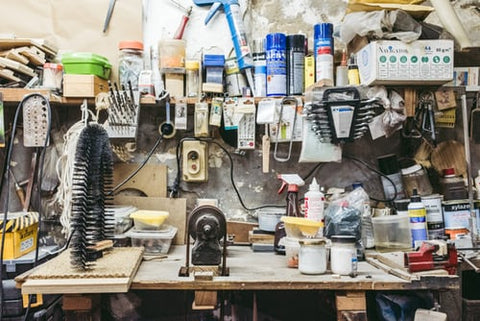 Workshop desk with plenty of tools available