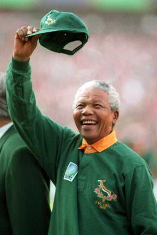 Nelson Mandela wearing South African Rugby Jersey