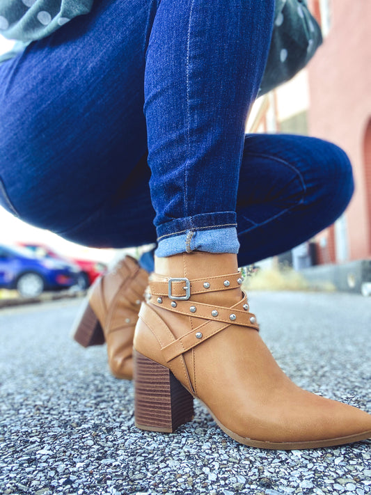 Camel Studded Ankle Booties *final sale*