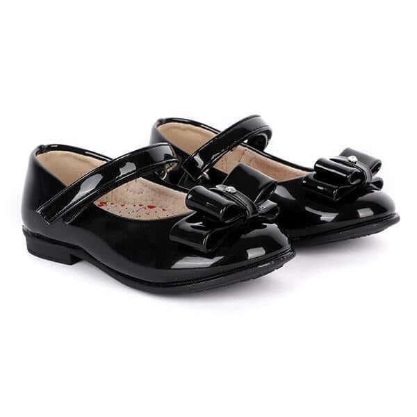 BABY GIRLS BLACK PATENT MARY JANE WITH BOW