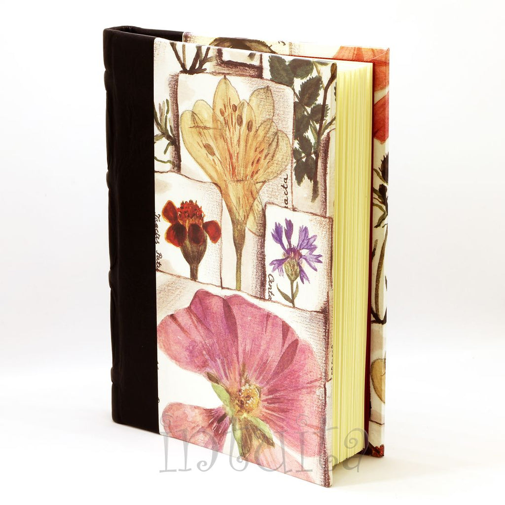 leather bound journal with flower watercolor print cover for Christmas in Intuita Shop