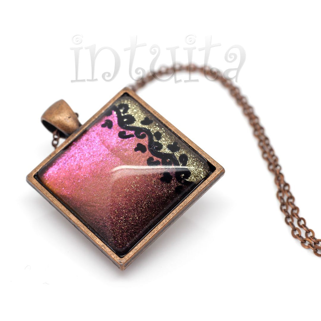 purple color handpainted glass necklace