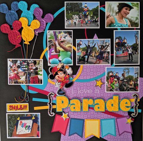 Disneyland Parade page using embossing folders