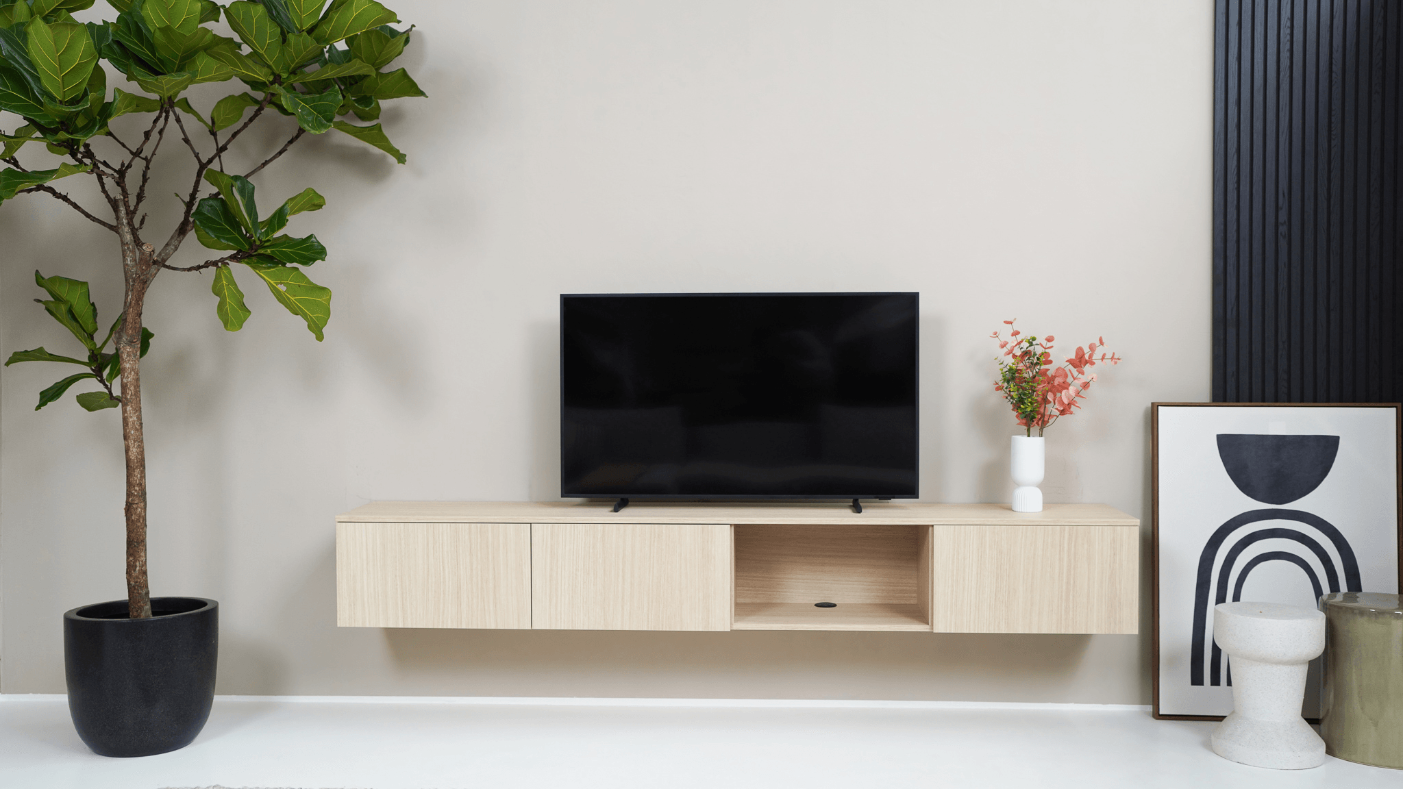 Assortiment Slink pad TV meubel - Eiken licht - 3 kleppen en open vak – Kas20