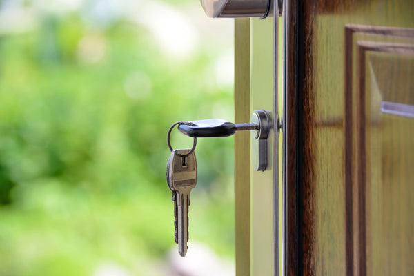 Keys in house door that has been left unlocked theft risk