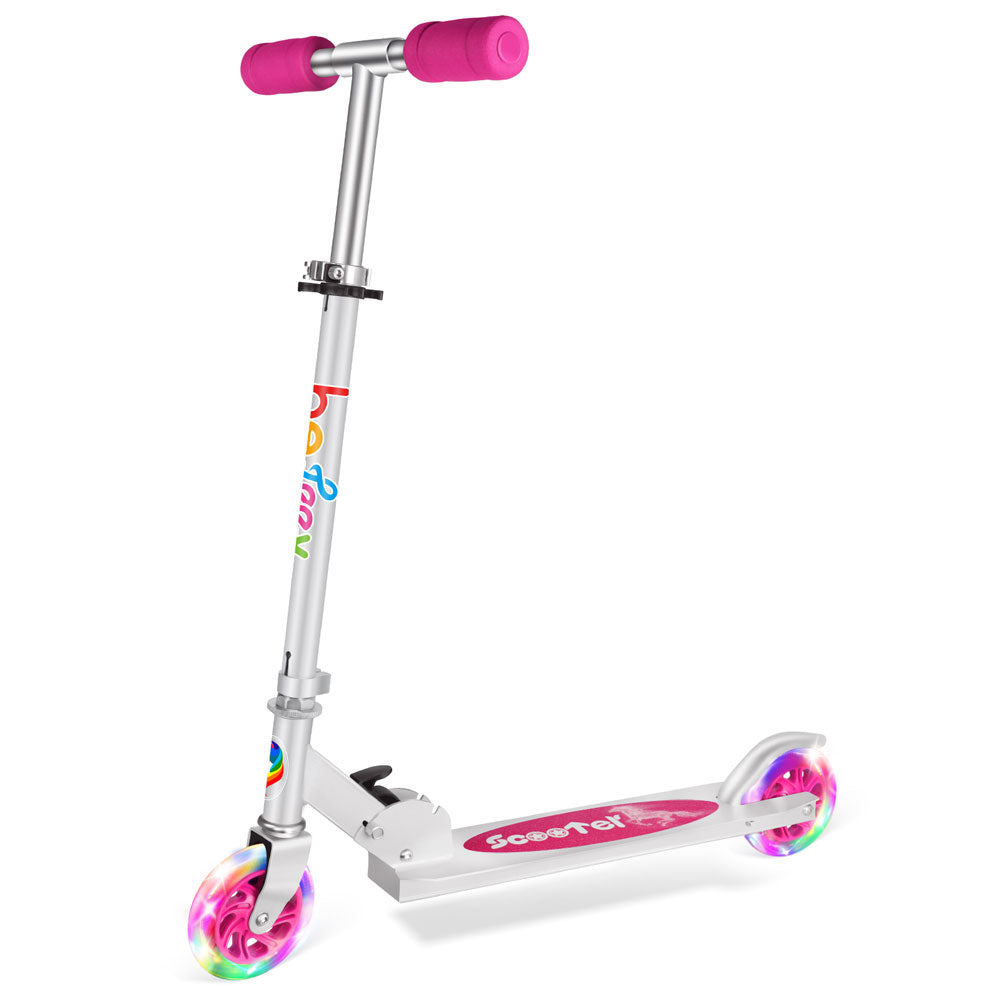 Portable Folding Sports Kick Scooter w/LED Wheels for Kids Teens Adjustable Blue 