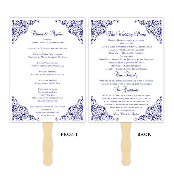 Wedding Program Fans Templates For Diy Ceremony Fan Tagged Royal