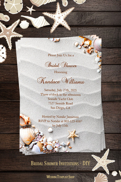 Beach Bridal Shower Invitations Tropical Seashells ...