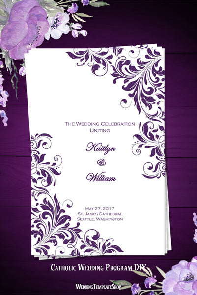 Catholic Church Wedding Program Kaitlyn Purple - Wedding ...
