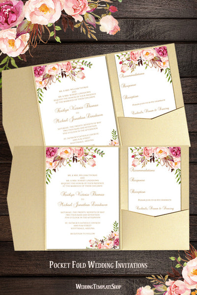 Printable Wedding Templates Romantic Blossoms Diy Stationery