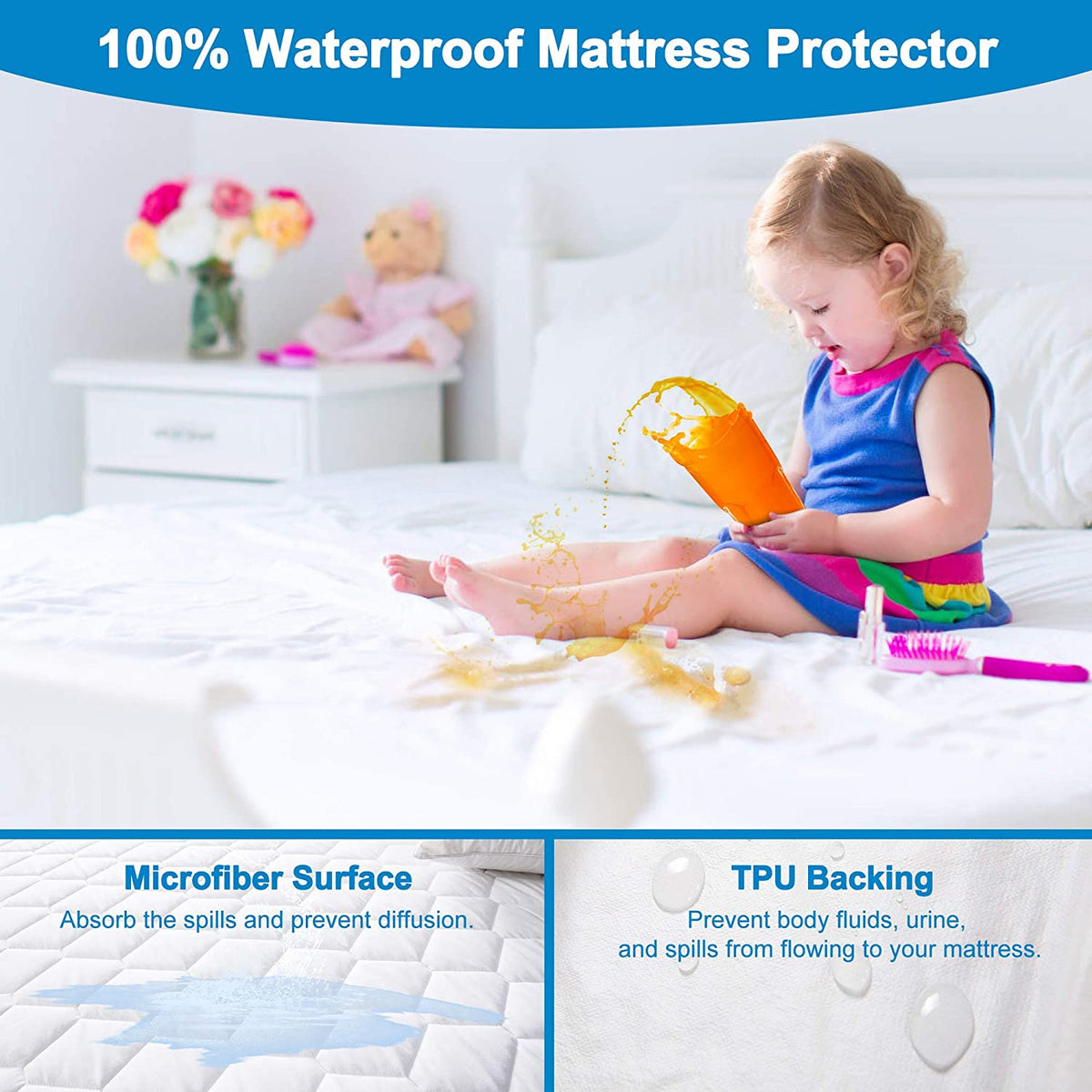 Mattress Cover Stretches up to 8‘’-18'' Deep All Season Premium Mattress Protector Bioeartha Waterproof Mattress Pad Twin XL Quilted Fitted Mattress Pad Ultra Soft Breathable Bed Mattress Topper 