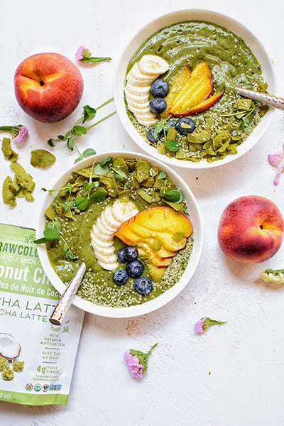 Rawcology Inc| Matcha Peach Smoothie Bowls