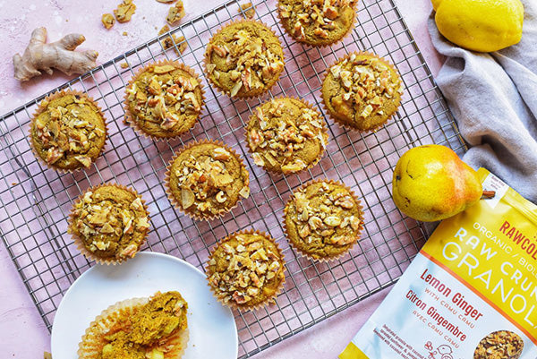 Rawcology Inc | Turmeric Lemon Ginger Pear Muffins