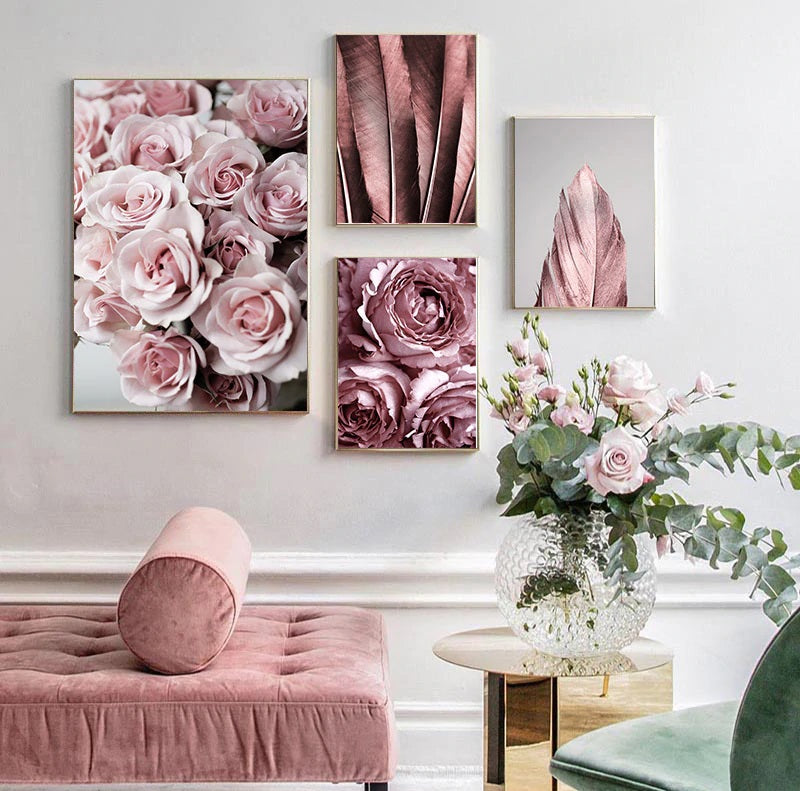 Nordic Style Pink Roses Canvas Print