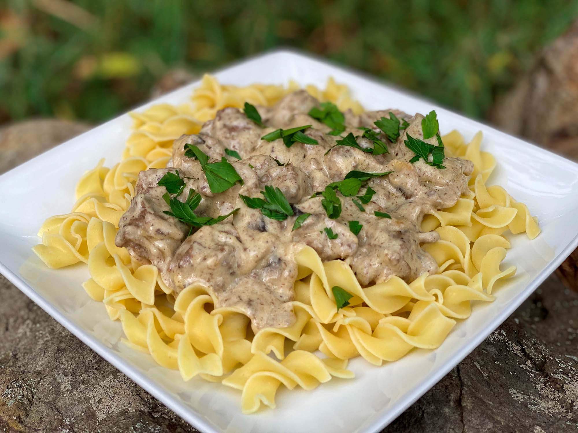 White Truffle Beef Stroganoff made with White Truffle Sauce