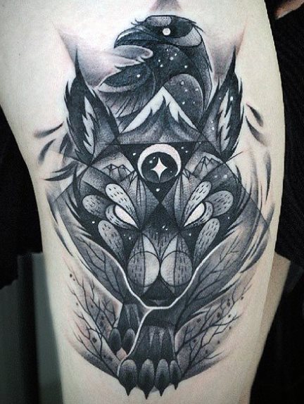 tatouage loup géométrique homme