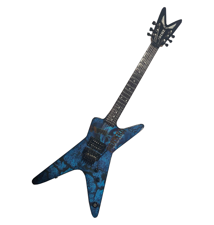 DIMEBAG DARRELL Miniature Guitar DEAN Lightning Blue Pantera w/Guitar Pick 