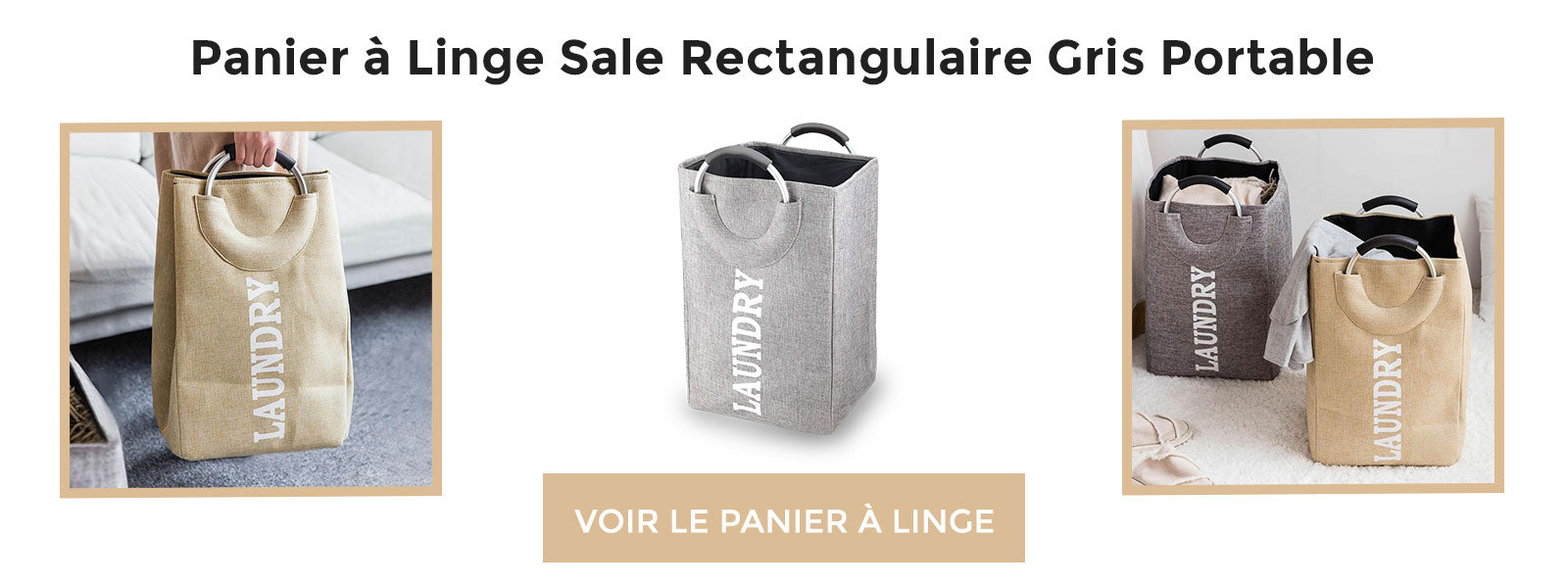 bannière Panier à Linge Sale Rectangulaire Gris Portable