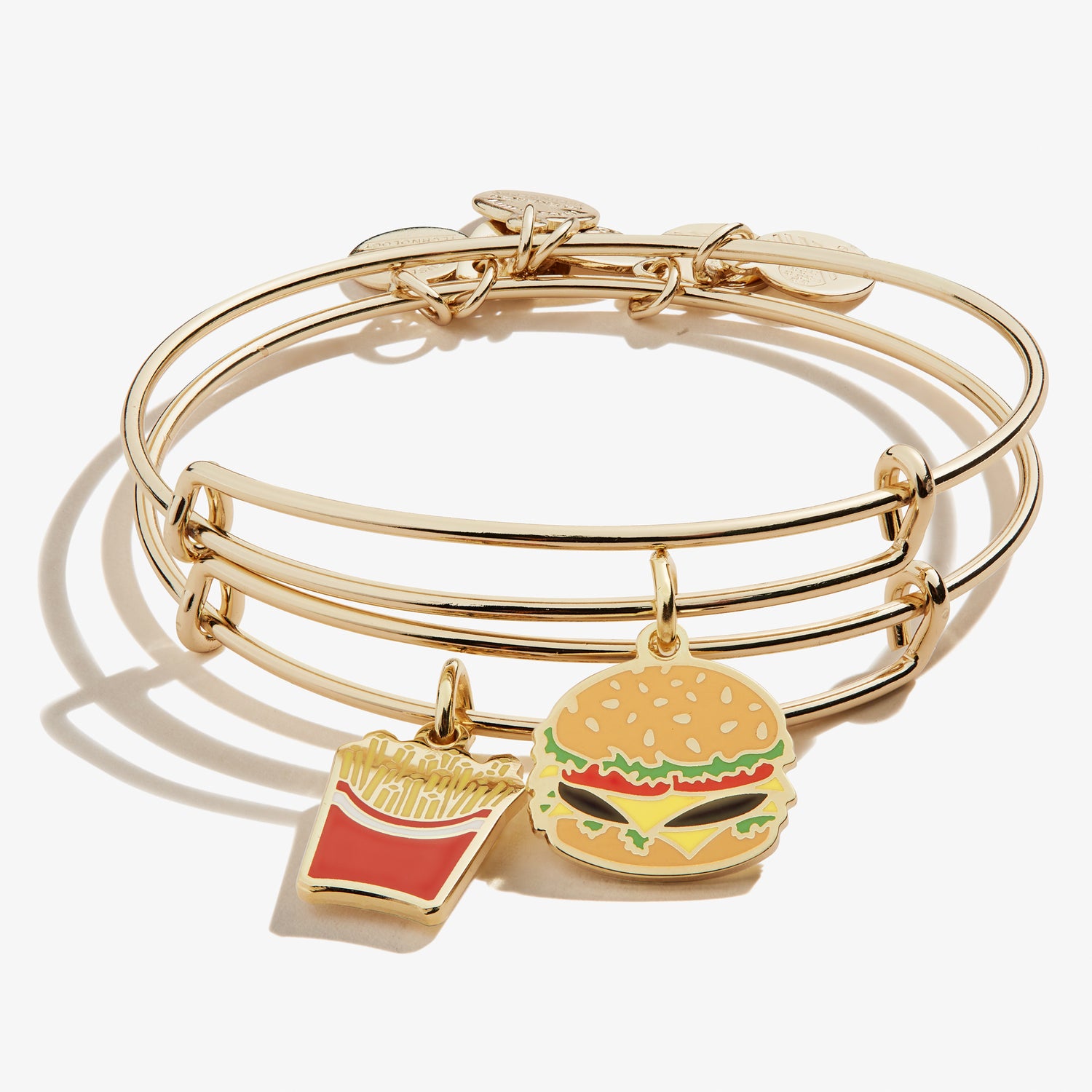 Hamburger + Fry Charm Bangles, Set of 2, Shiny Gold, Alex and Ani