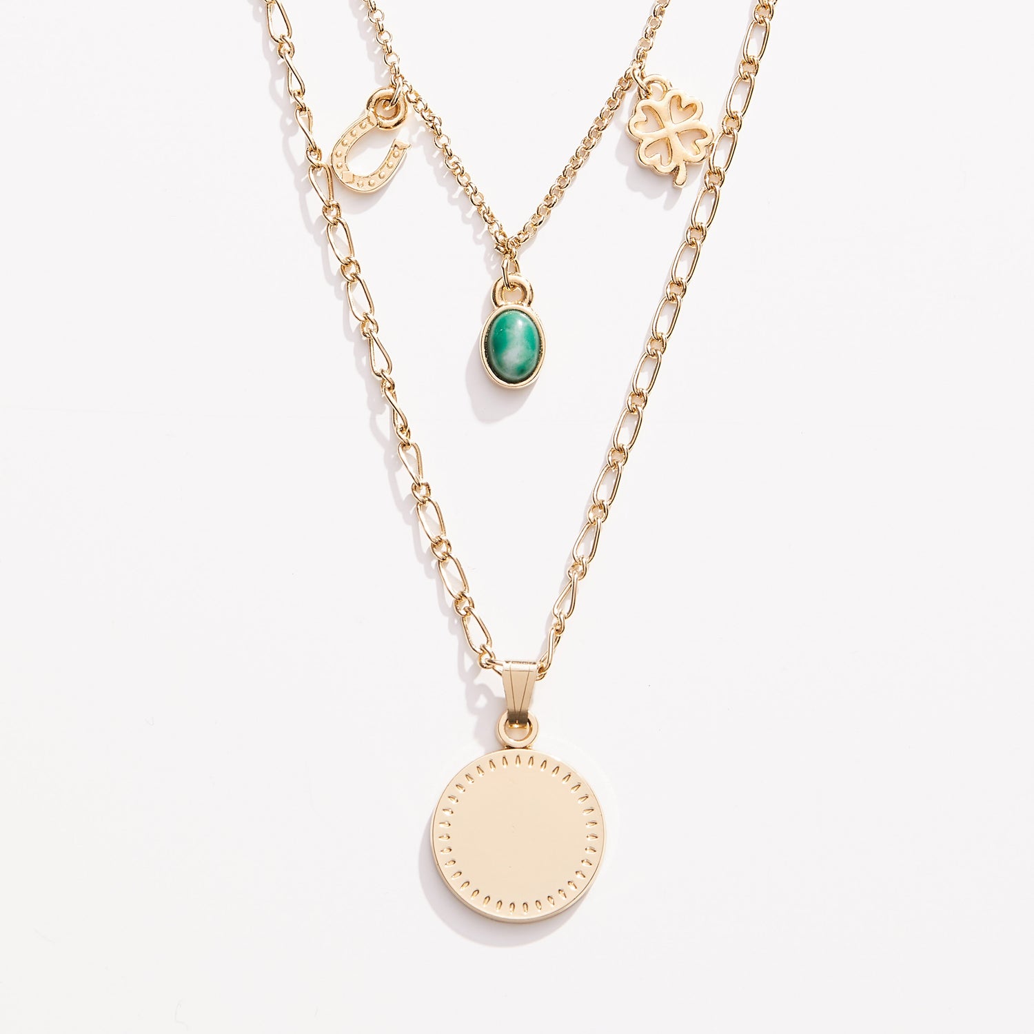 Engravable Luck + Prosperity Multi-Charm Layered Necklace