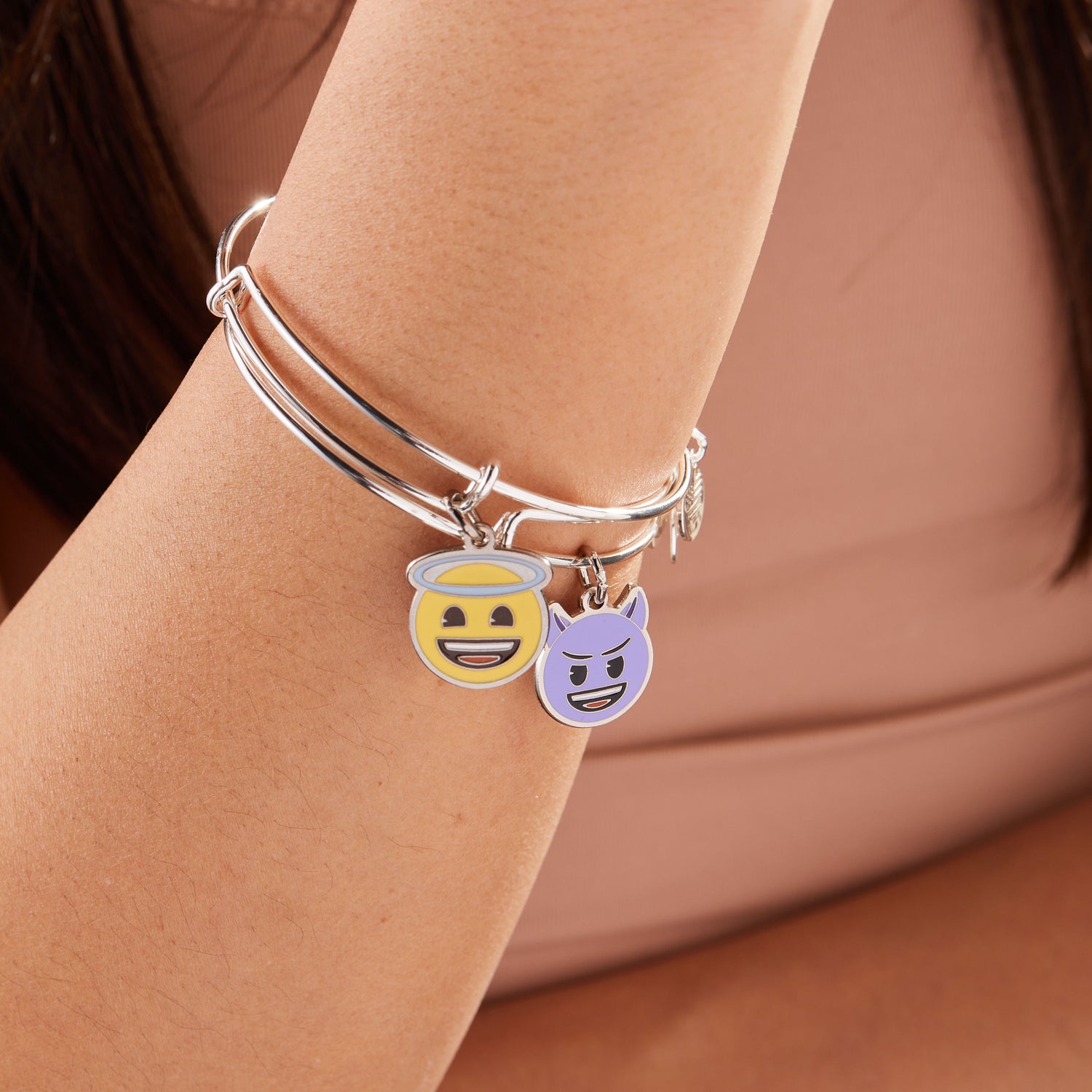 Angel and Devil Emoji Charm Bangles, Set of 2