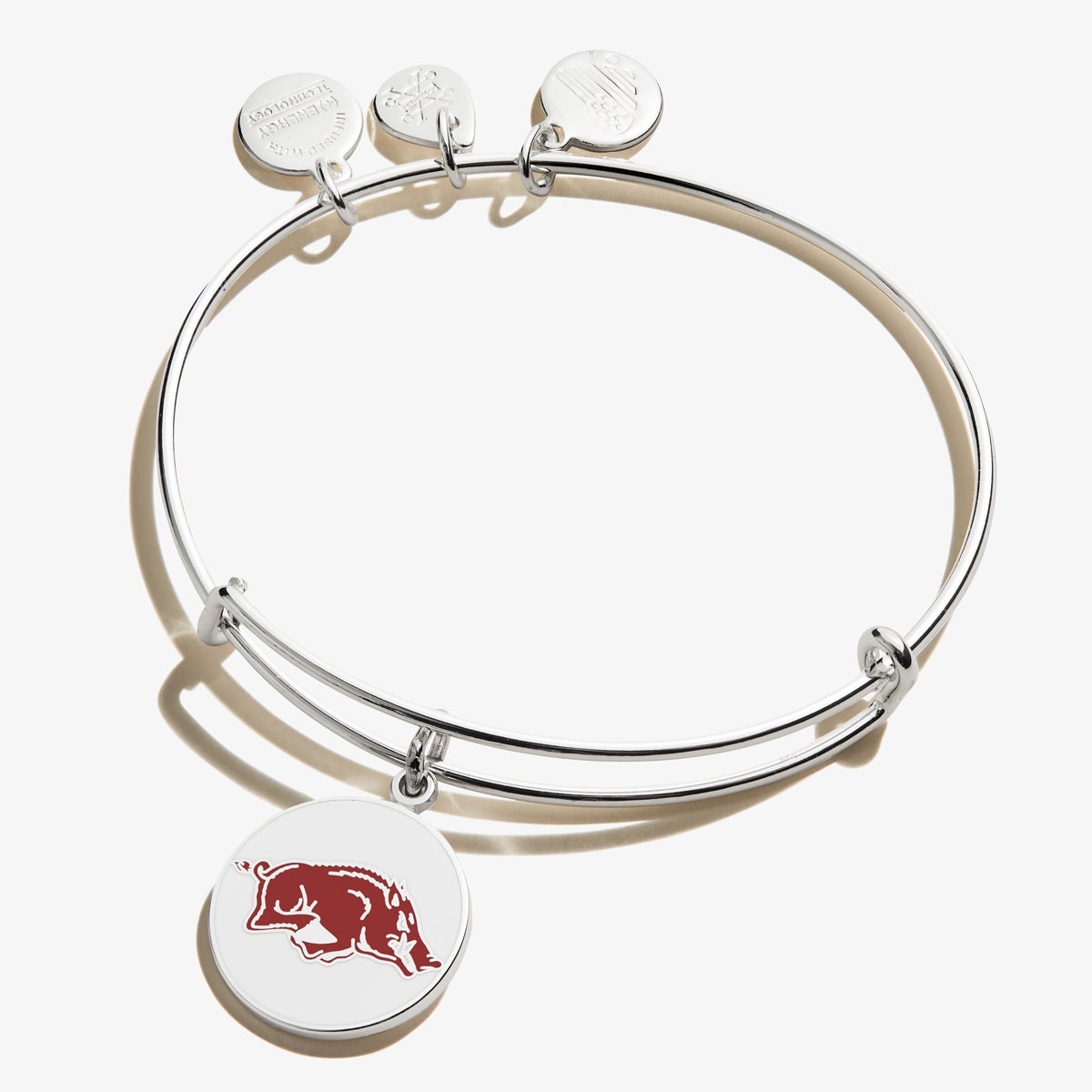 University of Arkansas Logo Charm Bangle, Shiny Silver, Alex and Ani