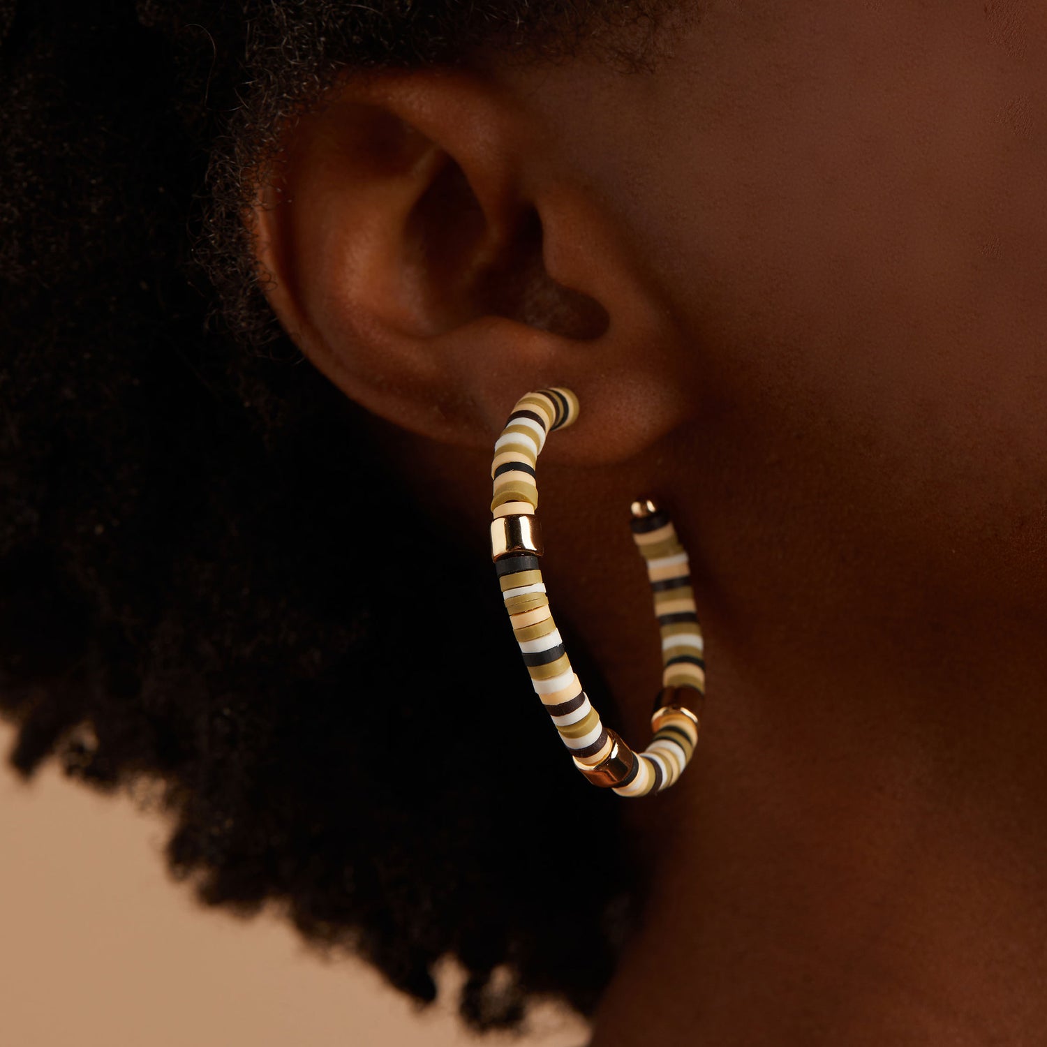 Beaded Hoop Earrings, Natural