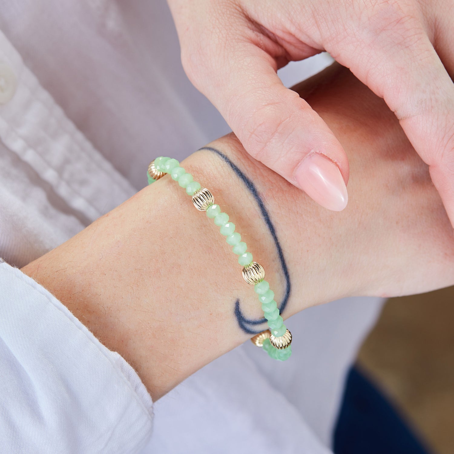 Green Beaded Stretch Bracelet, Medium