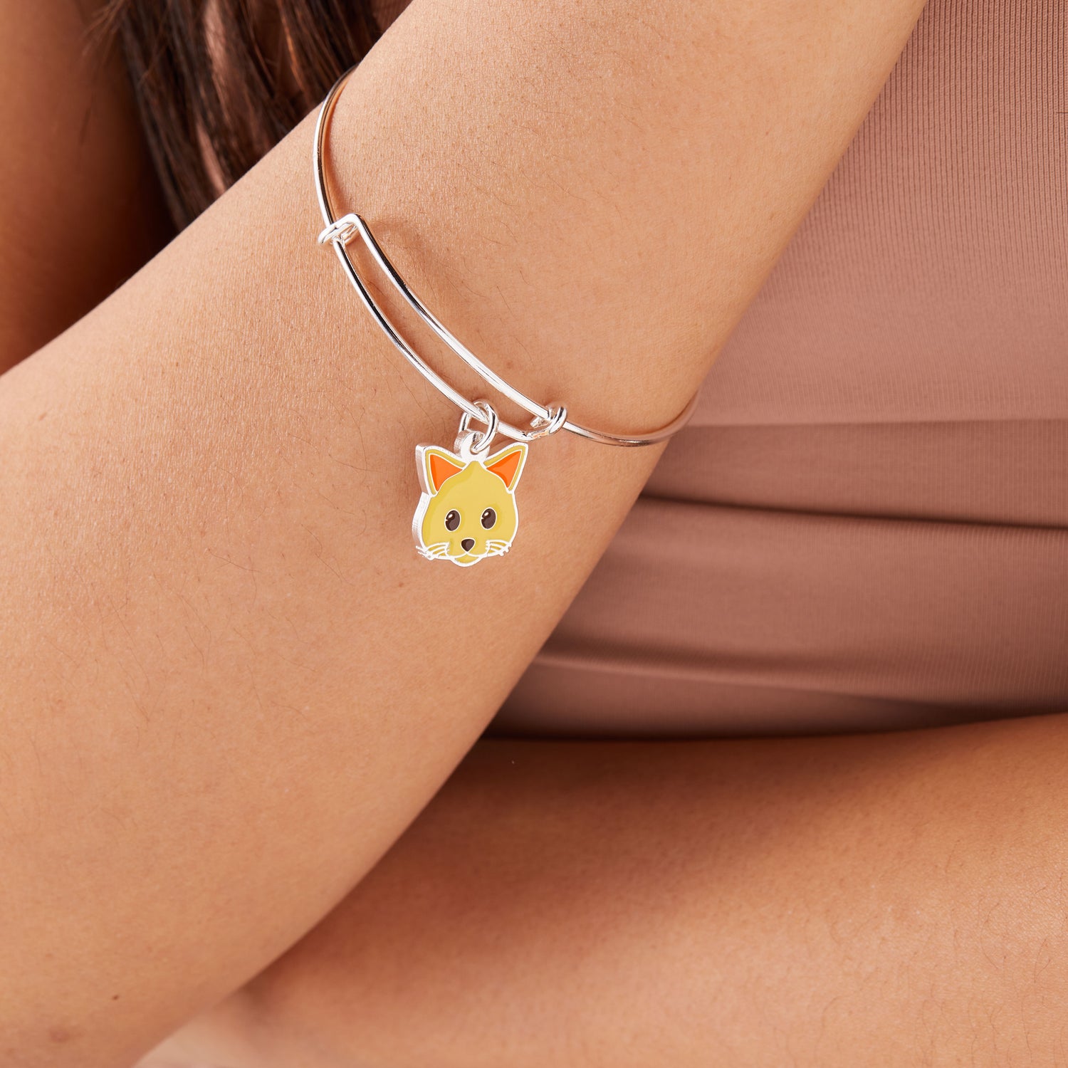 Cat Emoji Charm Bangle Bracelet