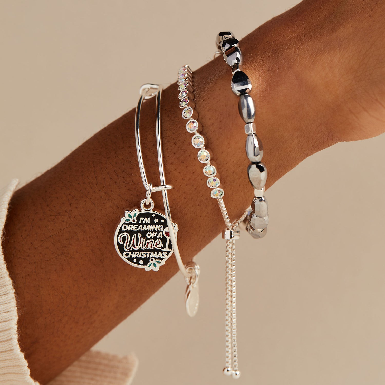 'I'm Dreaming of a Wine Christmas' Charm Bangle Bracelet