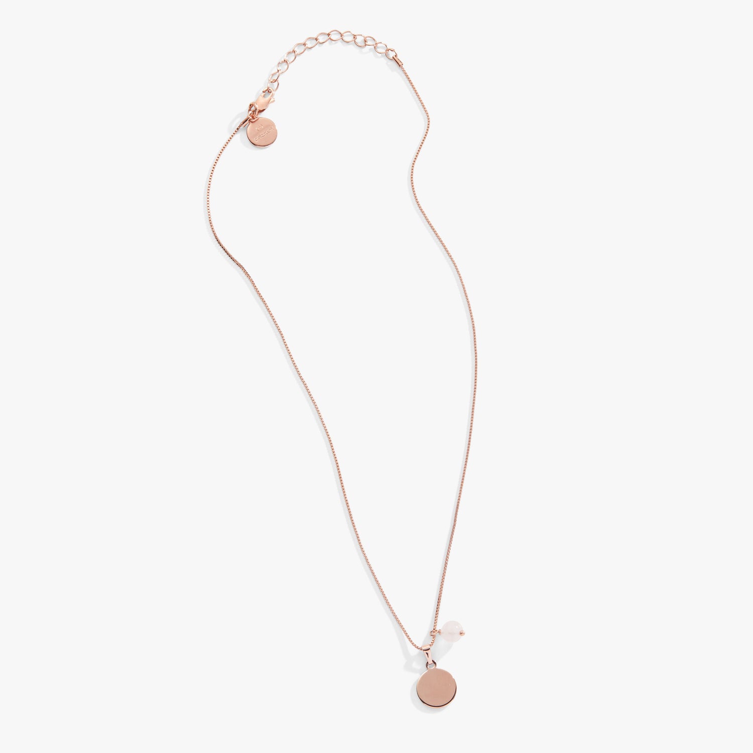 Engravable Circle Charm + Rose Quartz Bead Necklace