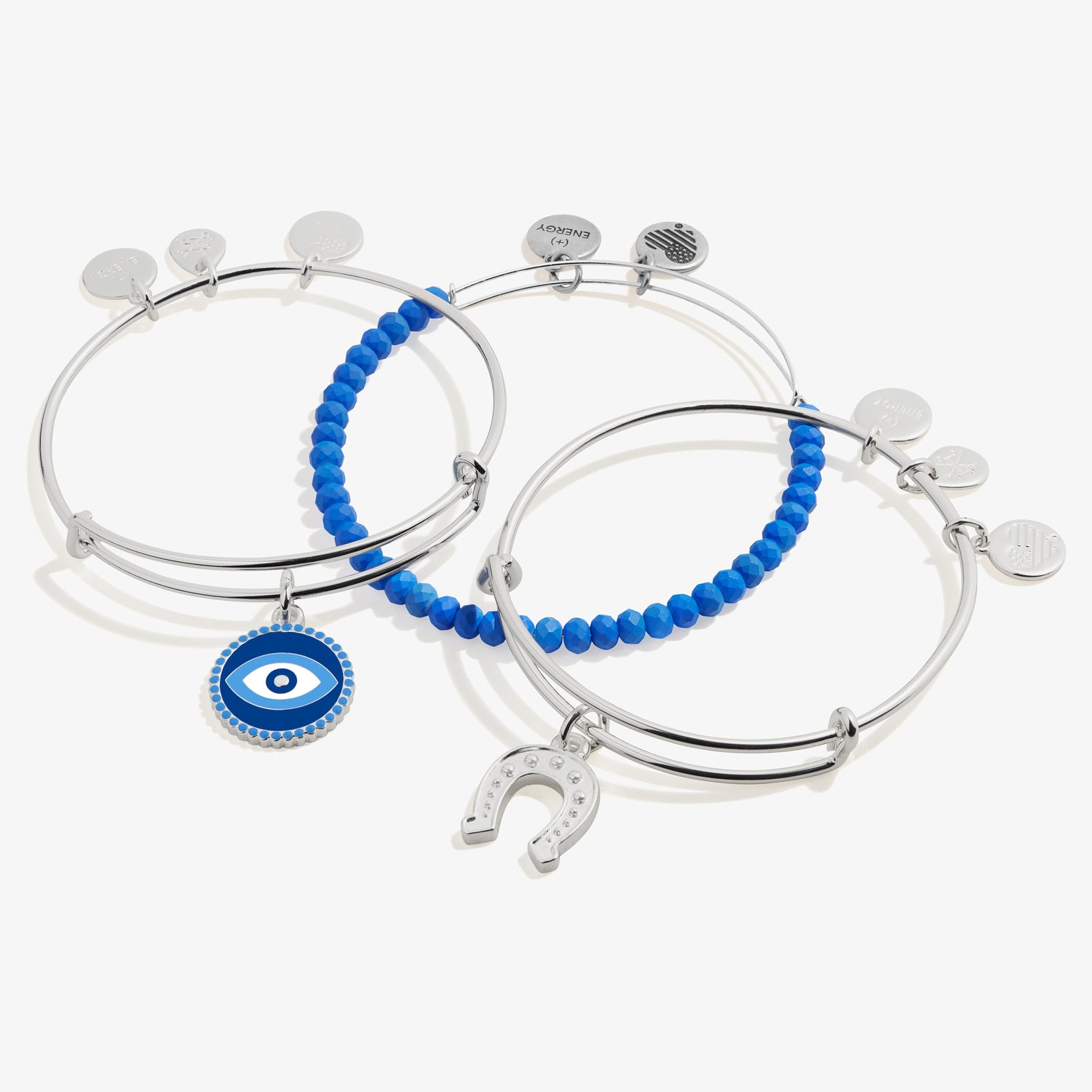 Evil Eye + Horseshoe Charm Bangles, Set of 3