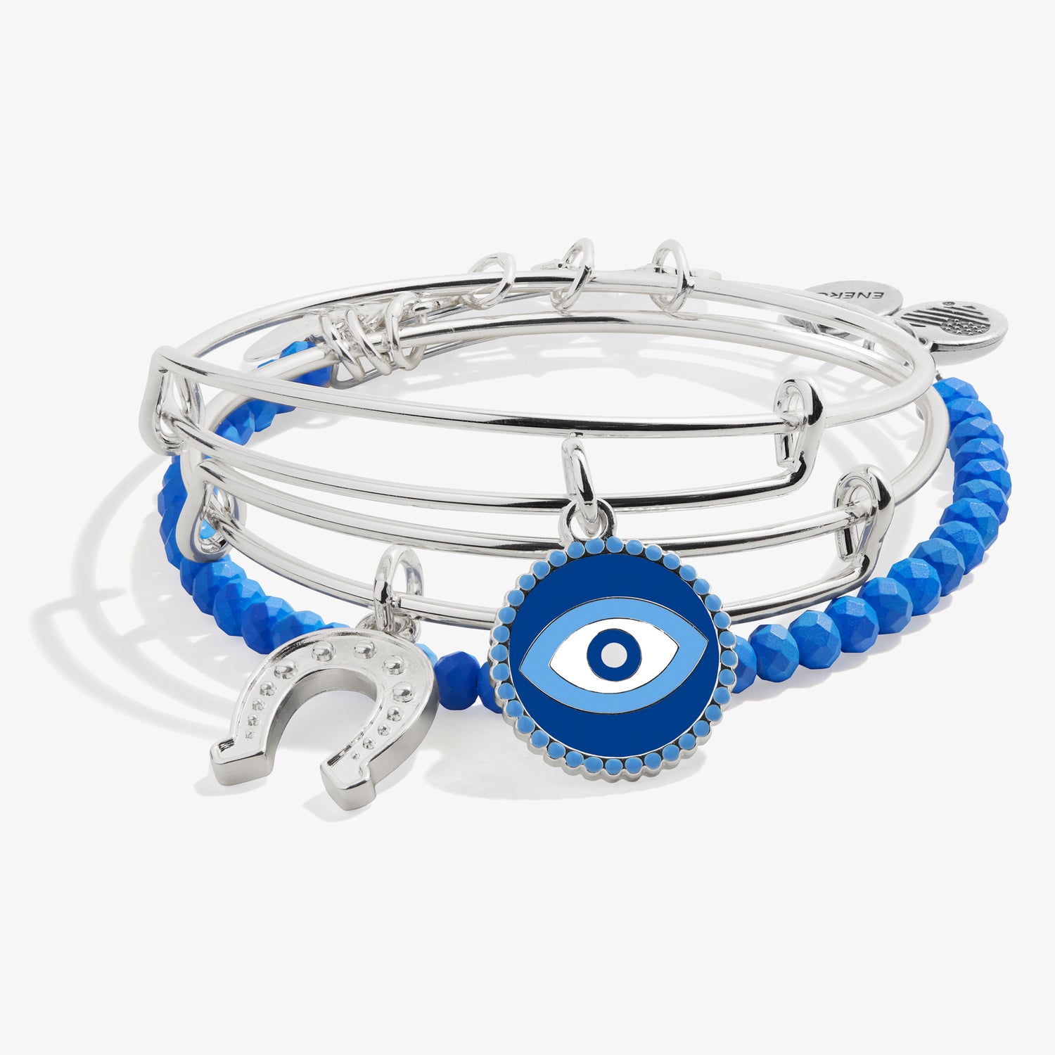 Evil Eye + Horseshoe Charm Bangles, Set of 3