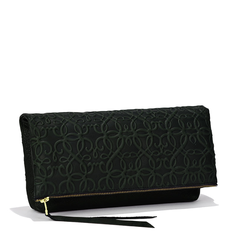 Gabriel Leather Fold Over Clutch, Forest Green