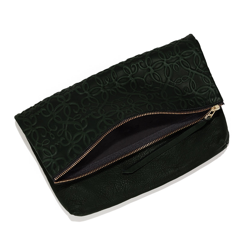 Gabriel Leather Fold Over Clutch, Forest Green