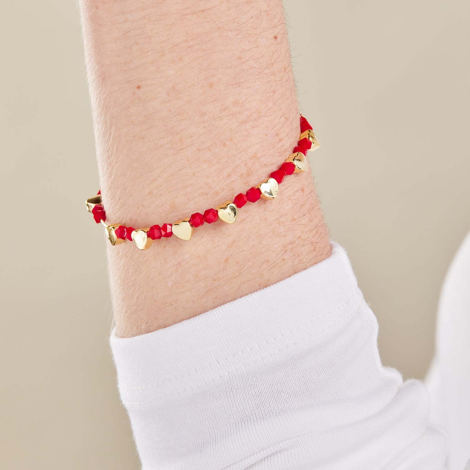 Heart Beaded Bangle, Red