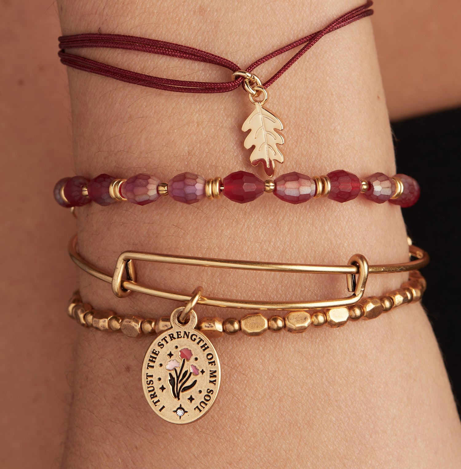 'I Trust the Strength of My Soul' Charm Bangles, Set of 3